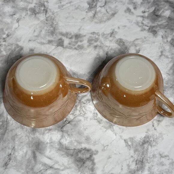 Fire King Peach Luster Vintage Teacup Small Bowls Mini Pie Lot of 4 - Picture 8 of 12